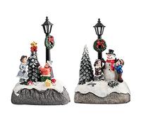 Amosfun 2Pc Christmas Village Houses Christmas Table Ornaments Resin Christmas Scene House Town Decor for Christmas Party Favors (Without Battery)