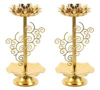 Amosfun 2pc Lotus Candle Holder Set, Alloy Secure Butter Lamp & Tea-Light Base for Buddhist Altar, Meditation Room, Home Décor