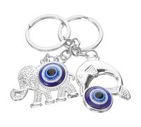 Amosfun 2pcs Animal Shaped Keychain Set with Blue Turkish Evil Eye Pendant Elephant and Dolphin Bag Charm Decorative Key Ring for Backpack and Car Accessories