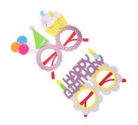 Amosfun 2Pcs Birthday Party Glasses Props Creative Funny Eyeglasses for Selfie and Decorations Unique Design for Masquerade and Festivals Bright Frames for Fun Photos
