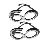 Amosfun 2pcs Birthday Party Glasses Rhinestone Bling Numeric Eyeglasses Photo Props Lightweight Plastic Anniversary Decoration for Adults