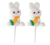 Amosfun 2pcs Carrot Bunny Cake Toppers Cute Decorative Ornaments for Birthday Parties Easter Celebrations and Special Occasions Your Cake Design Adorable Bunny Picks