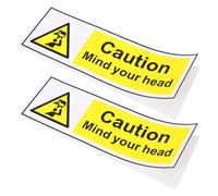 Amosfun 2pcs Caution Watch Your Head Stickers with High Visibility Design and English Text, Sturdy Pp Synthetic Paper Safety Decals for Stairways and International Venues