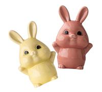 Amosfun 2pcs Ceramic Rabbit Figurine Yellow Pink Bunny Statue Decorative Tabletop Ornament for Home Display Unique Handcrafted Rabbit Table Decor Gift
