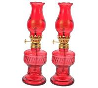 Amosfun 2pcs Chinese Retro Everlasting Lamp Red Glass Wedding Kerosene Lamp Home Decoration Chinese-Style Oil Light for Table Centrepieces and Household Use