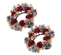 Amosfun 2pcs Christmas Tea Light Candle Rings Wreaths Inner Diameter Seasonal Pillar Candle Holders Festive Table Centerpiece Decor for Dining Window and Holiday Gatherings