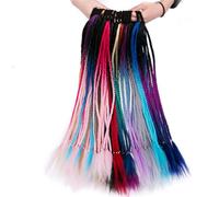 Amosfun 2pcs Colored Synthetic Braid Wig Ponytail Holder Ring Elastic Hair Ties, Long Braided Pigtail Extensions in Blue Purple Pink, Suitable for Daily and Party Hair Styling