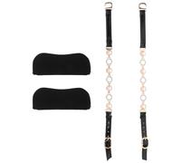 Amosfun 2pcs Elastic High Heel Shoelaces with Rhinestone Pearl Decoration, Anti-loose Adjustable Straps for Women’s Heels, Detachable Glossy Black Shoe Bands for Evening and Party Wear