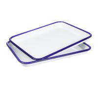 Amosfun 2Pcs Enamel Baking Dish Rectangular Roasting Pan White Non Stick Oven Tray Heat Conductive Multi Use Bakeware for Household Cooking