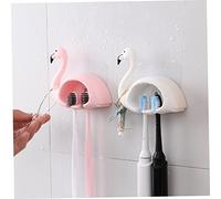 Amosfun 2pcs Flamingo Shaped Toothbrush Holder Wall Mount Electric Manual Brush Organizer for Bathroom Stable and Easy to Install Dual Toothbrush Rack Stylish Pink and White Design