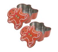 Amosfun 2pcs Gingerbread Man Christmas Cookie Tin with Secure Lid Tinplate Candy Storage Boxes for Holiday Treats Reusable Biscuit Chocolate Present Containers Festive Party Favor Boxes