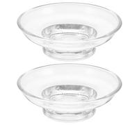 Amosfun 2pcs Glass Soap Dish, Clear Round Soap Tray, Bar Soap Holder Small Glass Plates for Kitchen Sink, Bathroom Vanity, Shower (11x11cm)
