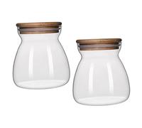 Amosfun 2pcs Glass Storage Canisters with Airtight Bamboo Lids Sealed Jars for Dry Food Grain Tea and Candy Preservation Moisture Transparent Containers for Home Kitchen Organization