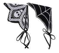 Amosfun 2pcs Halloween Crochet Headbands with Skull and Spider Web Design, Black Fabric Gothic Hair Accessories for Women, Comfortable No Pressure, for Halloween Parties