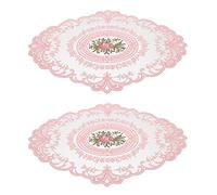 Amosfun 2pcs Lace Doilies Milk Silk Embroidered Table Placemats Heat Resistant Table Mats Placemats Table Topper for Wedding Birthday Dinner Party Decor 30cm*43cm Pink
