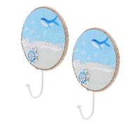 Amosfun 2pcs Mediterranean Style Round Wall Hooks with Painted Rustic Nautical Home Decor Hangers for Towels Keys Coats in Kitchen Bedroom Beach House
