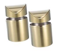 Amosfun 2pcs Mini Stainless Steel Waste Can with Swing Top Lid Compact Desktop Trash Bin for Office Car Bedroom Space Saving Rubbish Box and Storage Container for Small Items