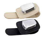 Amosfun 2pcs Multi Function Car Visor Glasses Holder Clip for Sunglasses and Eyeglasses PU and Zinc Alloy Easy Fix Storage for Sun Visor Black and Beige