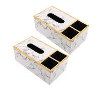 Amosfun 2pcs Multi-functional PU Leather Tissue Box Organizer with Remote Holder Rectangle Storage Case X X Modern Fake Marble Design for Facial Tissues and Desktop Accessories