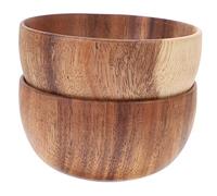 Amosfun 2pcs Natural Acacia Wood Bowls Set Round Flat Bottomed Rice and Salad Bowls Stackable Vintage Style Snack and Fruit Serving for Indoor Outdoor Use