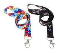 Amosfun 2pcs Nurse Autism Awareness Badge Lanyards with Retractable Buckle, Cute Cartoon Puzzle Ribbon Patterns, Sturdy Neck Straps for Hospital Staff and Office Use