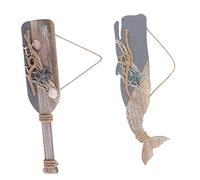 Amosfun 2pcs Ocean Theme Wooden Wall Hanging Decor Rustic Wood Paddle Dolphin Pendants Nautical Ornaments for Coastal Home Cafe Bar Decoration
