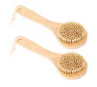 Amosfun 2pcs Pig Bristle Bath Brush with Short Handle for Body Exfoliating and Massage, Natural Pig Hair Dry Brush Shower Scrubber for Skin Cleansing and Back Care