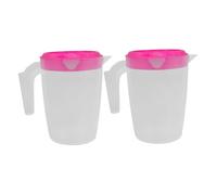 Amosfun 2PCS Plastic Juice Pitcher with Leakproof Lid and Comfortable Grip Handle Beverage Container for Lemonade Iced Tea Beer for Bars Restaurants and Fridge Storage