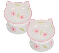 Amosfun 2pcs Raised Cat Bowls Ceramic Elevated Pet Feeder with Nonslip Design and Easy to Clean Ceramic Material, Raised Cat Bowl for Food and Water Feeding