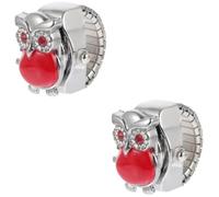 Amosfun 2pcs Retro Owl Pattern Finger Watch Unique Decorative Small Watch for Festivals Comfortable Elastic Band for Wearers Eye-catching Ornament for Personal Style