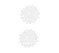 Amosfun 2pcs Round White Placemats Crochet Cuisine Mats Dining Mats Cotton European Style for Wedding Restaurant
