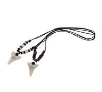 Amosfun 2pcs Shark Tooth Pendant Necklaces for Men and Women, Surfer Style Beach Party Accessories with Adjustable Rope Cord, Resin and Wood Material, Longterm Wear and Fade Resistant