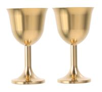 Amosfun 2pcs Small Brass Goblet Cups with Classic Stem Design Tibetan Brass Chalice for Meditation Offering and Buddhist Ritual Mini Gold Cups for First Communion and Cultural Decoration