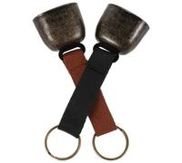 Amosfun 2pcs Small Loud Bear Bells with Black and Brown Woven Straps for Dog Collars, Metal Cow and Sheep Bells for Outdoor Pet Tracking and Anti-theft Use