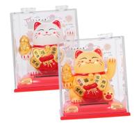 Amosfun 2pcs Solar Powered Waving Cat Figurines White Yellow Luck Cat Ornaments for Home Office Car Decoration No Batteries Needed Brings Wealth Fortune