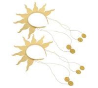 Amosfun 2pcs Sunburst Gold Goddess Headband Metal Hairband with Radiant Bridal Tiara Design Comfortable Fit for Weddings Halloween Cosplay and Religious Events