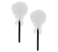 Amosfun 2pcs Ultra-soft Long Hair round Fluffy Powder Puff with Bow Ribbon White Makeup Powder Applicator for Face and Body Loose Women’s Cosmetic Puff for Foundation and Dusting