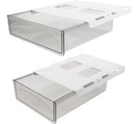 Amosfun 2pcs under Desk Storage Drawer Organizer Box, Hidden Desktop Shelf with Hanging Pull-out Design, White Large and Medium Set for Home Office Stationery and Cable Management