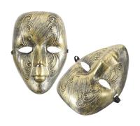 Amosfun 2pcs Vintage Retro Full Face Masquerade Masks for Men and Women Comfortable Wear Plastic Golden Costume Accessories for Wedding Themed Photography
