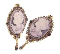 Amosfun 2pcs Vintage Style Lady Brooch Pins with Purple Crystal Rhinestones, Embossed Queen Head Corsage Badge Set for Dress Accessories, Wedding, and Shawl Decoration
