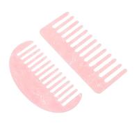 Amosfun 2pcs Wide Tooth Acetate Fiber Hair Combs Set with Marble Pattern, Pink Rectangular and Semi-circle French Hair Side Combs for Women and Styling