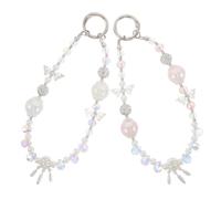 Amosfun 2pcs Wrist Strap Butterfly Beaded Crystal Charm Phone for Cellphone | Artificial Crystal and Pearl Details, Lightweight Portable Design, for Handbag Decor and Daily Activities
