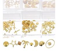Amosfun 3 Boxes 300pcs DIY Nail Charm Set Metallic Alloy Nail Art Decorations with Crystal Resin Fill Manicure Decals Accessories