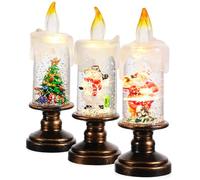 Amosfun 3 PCS Christmas Snow Globe LED Glittering Candles Flameless Snowflake Snow Globe Lights for Holiday Home Decor Vintage Festive Centerpiece