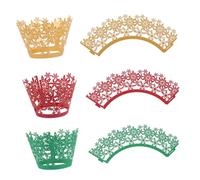 Amosfun 36pcs Hollow-Out Snowflake Cupcake Wrappers Paper Cake Decoration Red Green Gold for Christmas Muffins Holiday Party Baking Liners