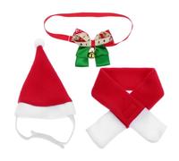 Amosfun 3pcs Christmas Dog Scarf and Decorative Necklace Set with Fleece Material, Adjustable Elastic Strap, White Pom Poms, and Festive Hat that Can Stay for Puppy and Medium to Large