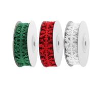 Amosfun 3pcs Christmas Snowflake Ribbons Set 5m Each Red Green White Decorative DIY Wrapping Ribbon for Holiday Packaging Party Craft Supplies