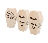 Amosfun 3pcs Halloween Wooden Coffin Jewelry Boxes with Bat and Spider Web Designs Hinged Trinket Cases for Earring Storage Decorative Gothic Party Favors and Festive Holiday Decor