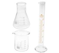 Amosfun 3pcs Laboratory Measuring Device with Glass Beaker Graduated Cylinder and Conical Flask for School Chemistry Experiments Heavy-duty Glass with Scale for Accurate Scientific Use