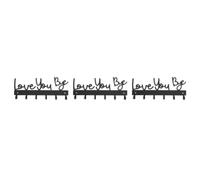 Amosfun 3pcs Love You Bye Wall Key Rack Organizer for Entryway Iron | Black Metal Finish, Quick Install Hardware and Directions Included, Tidy Spot for Badges and Accessories